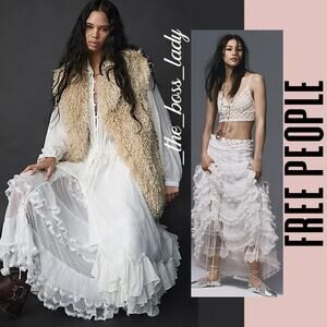 Free People maxi skirt ruffled tiered sheer flowy boho half slip frilly Medium